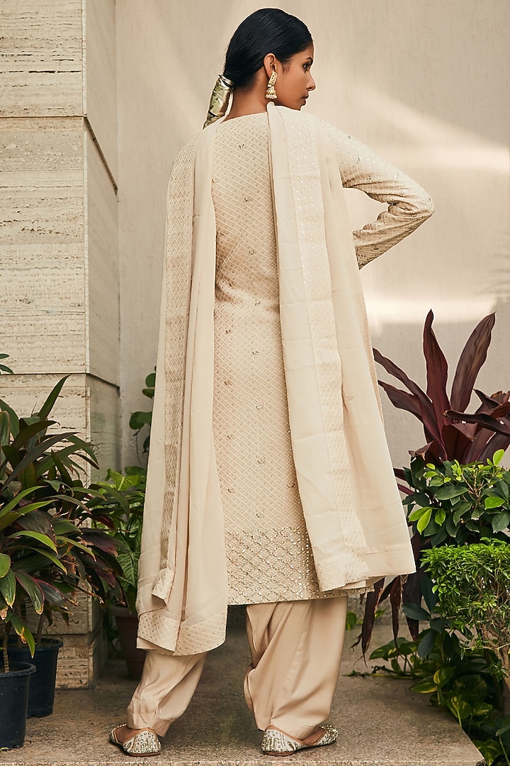 Beige Georgette Embroidered Kurta Set by Bohame at Pernia's Pop Up Shop