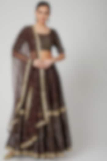 Brown Embroidered Lehenga Set by Bohame at Pernia's Pop Up Shop