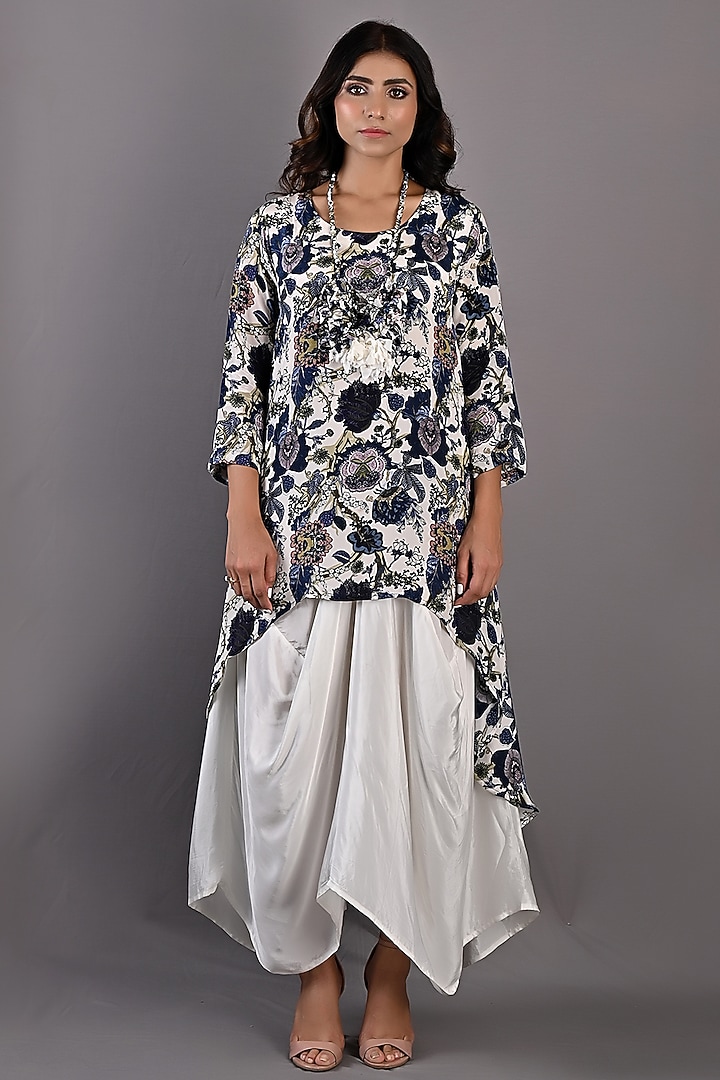 Blue & Off-White Printed Summer Dress by Bohame at Pernia's Pop Up Shop