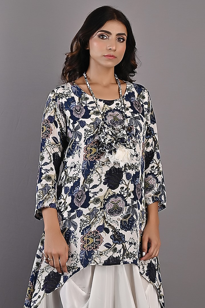 Blue & Off-White Printed Summer Dress by Bohame at Pernia's Pop Up Shop