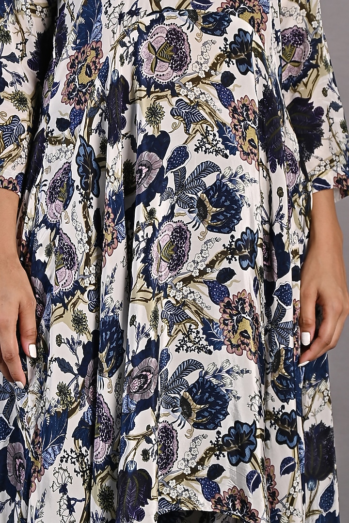 Blue & Off-White Crepe Printed Pant Set by Bohame at Pernia's Pop Up Shop