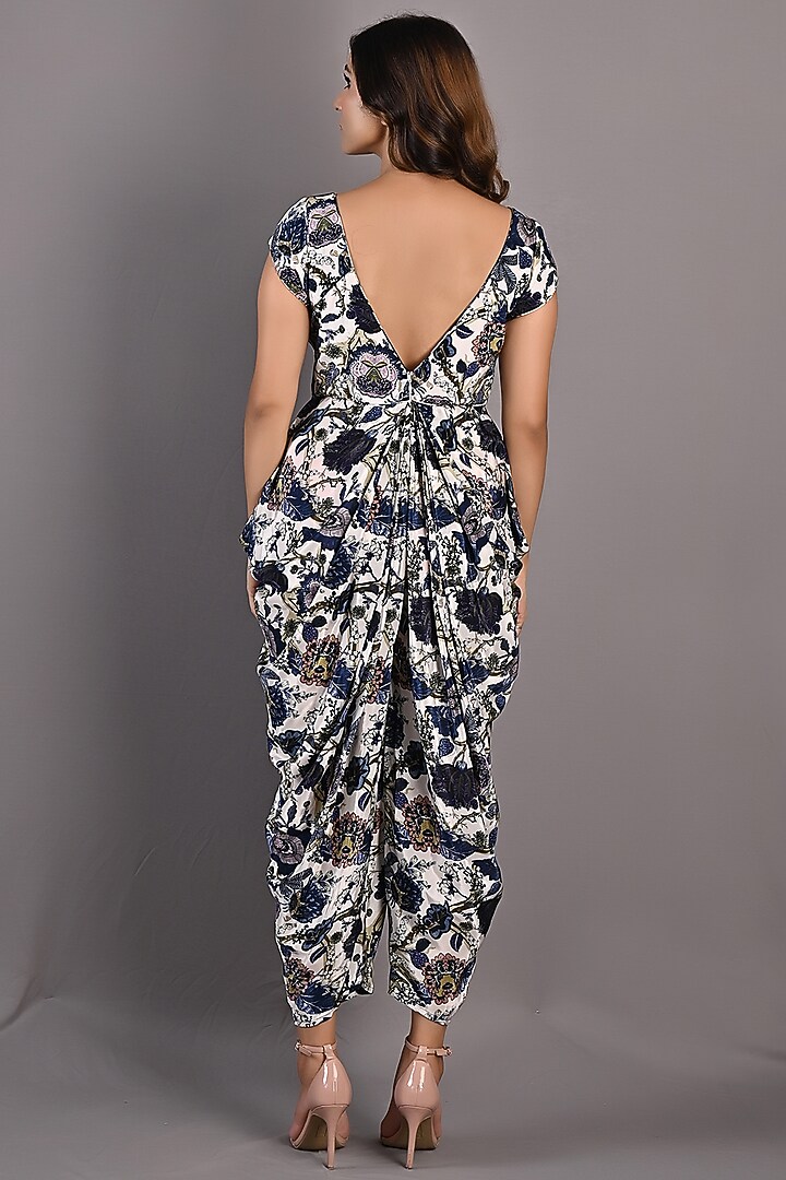 Blue & Off-White Printed Jumpsuit by Bohame at Pernia's Pop Up Shop