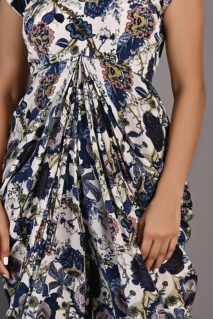 Blue & Off-White Printed Jumpsuit by Bohame at Pernia's Pop Up Shop