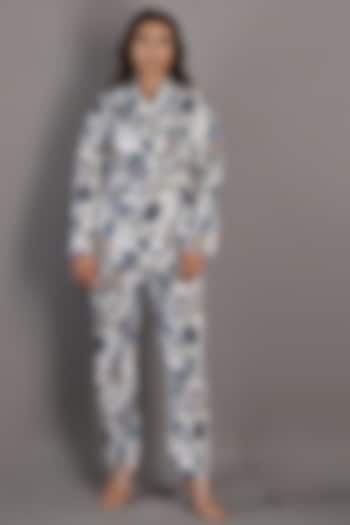 Blue and Off-White Printed Jacket Set by Bohame at Pernia's Pop Up Shop