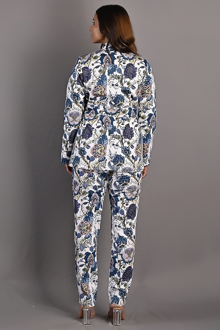 Blue and Off-White Printed Jacket Set by Bohame at Pernia's Pop Up Shop