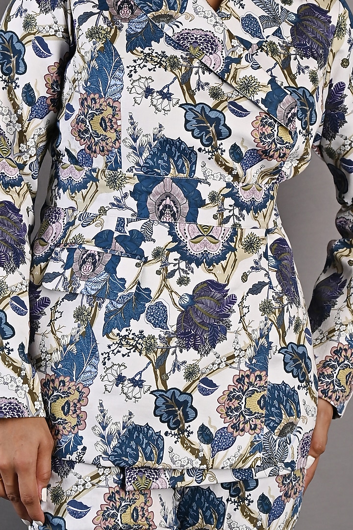 Blue and Off-White Printed Jacket Set by Bohame at Pernia's Pop Up Shop
