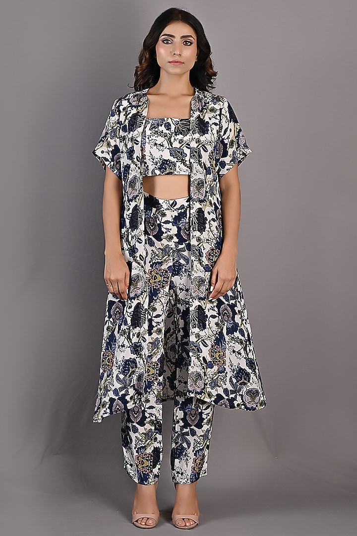 Blue & Off-White Printed Pant Set by Bohame at Pernia's Pop Up Shop
