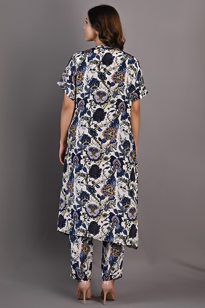 Blue & Off-White Printed Pant Set by Bohame at Pernia's Pop Up Shop