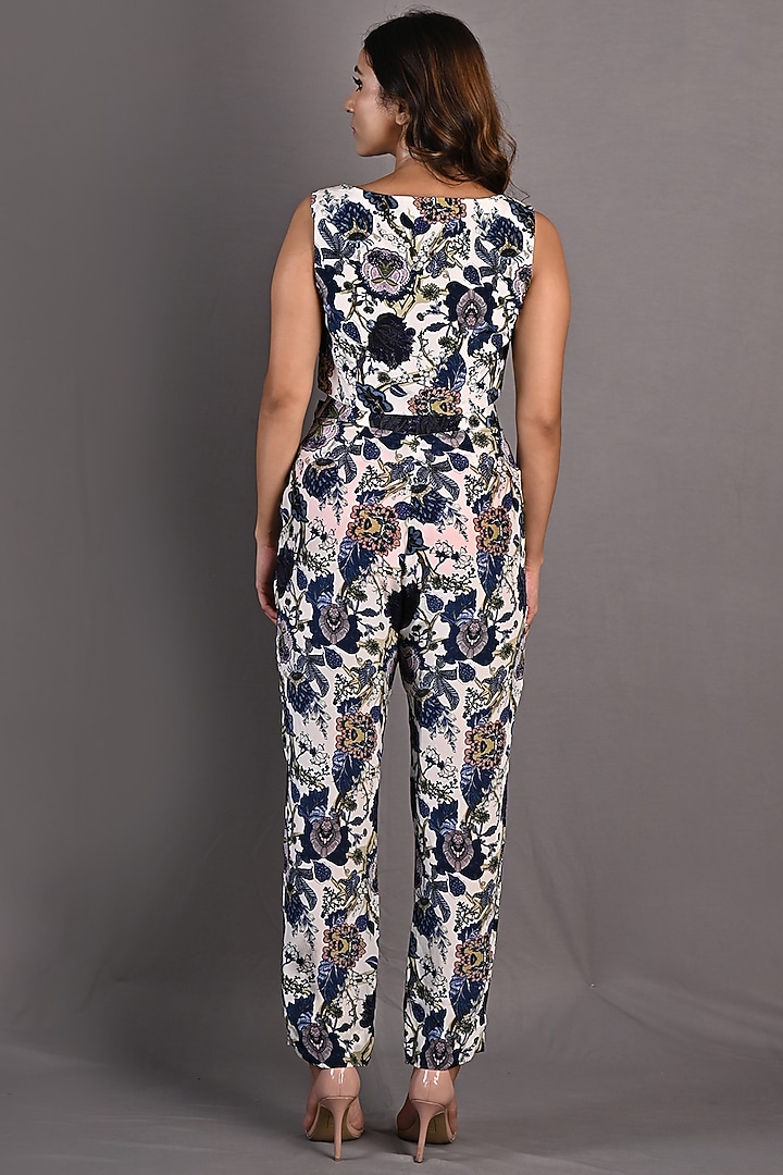 Blue & Off-White Printed Pant Set by Bohame at Pernia's Pop Up Shop