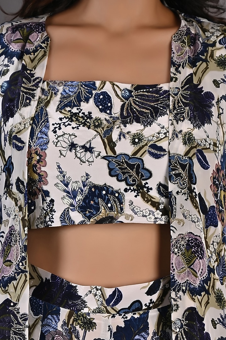 Blue & Off-White Printed Pant Set by Bohame at Pernia's Pop Up Shop