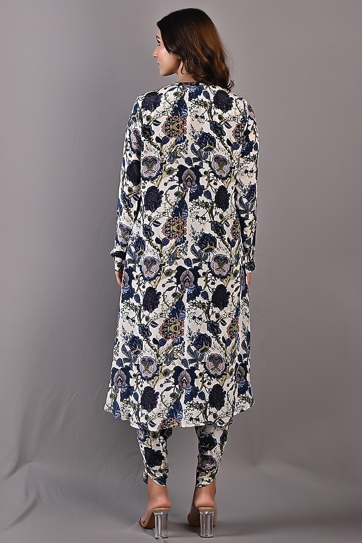 Blue & Off-White Printed Draped Dhoti Set by Bohame at Pernia's Pop Up Shop