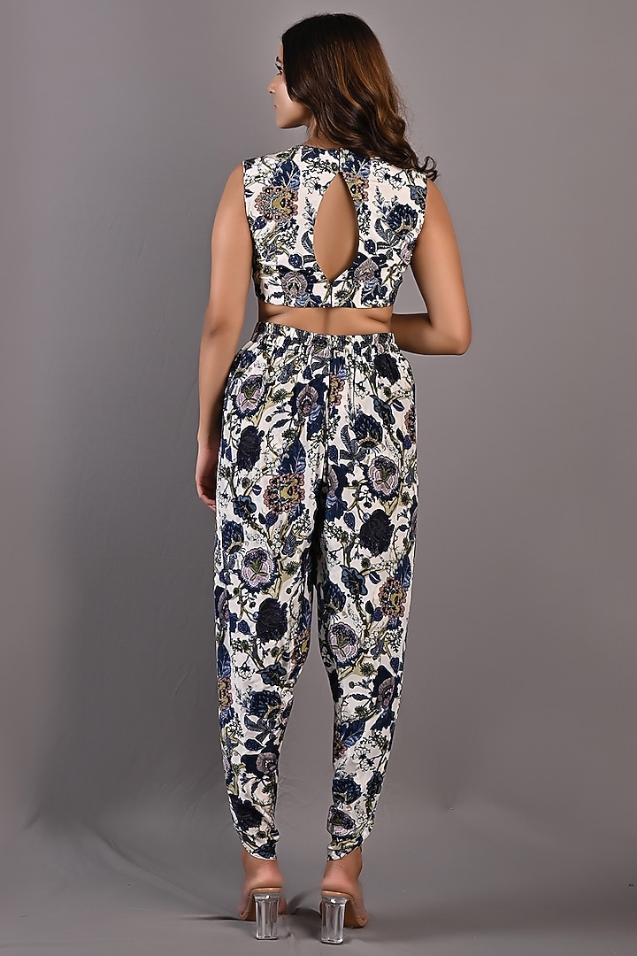 Blue & Off-White Printed Draped Dhoti Set by Bohame at Pernia's Pop Up Shop