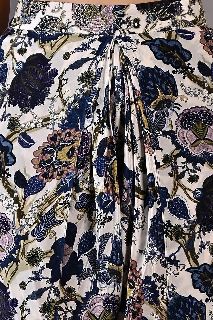 Blue & Off-White Printed Draped Dhoti Set by Bohame at Pernia's Pop Up Shop