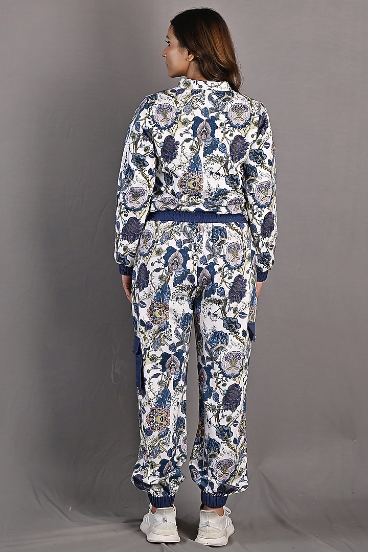 Blue & Off-White Crepe Printed Jacket Set by Bohame at Pernia's Pop Up Shop