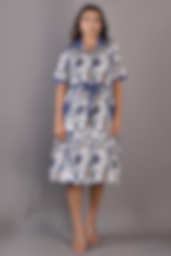 Off-White & Blue Printed Summer Shirt Dress by Bohame at Pernia's Pop Up Shop