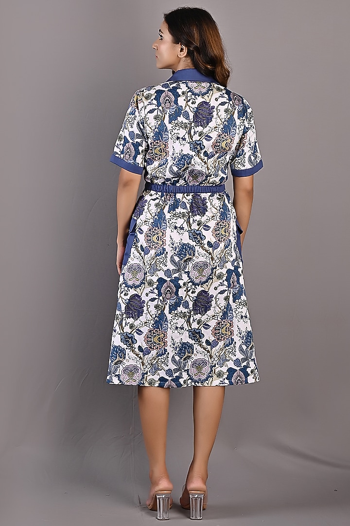 Off-White & Blue Printed Summer Shirt Dress by Bohame at Pernia's Pop Up Shop