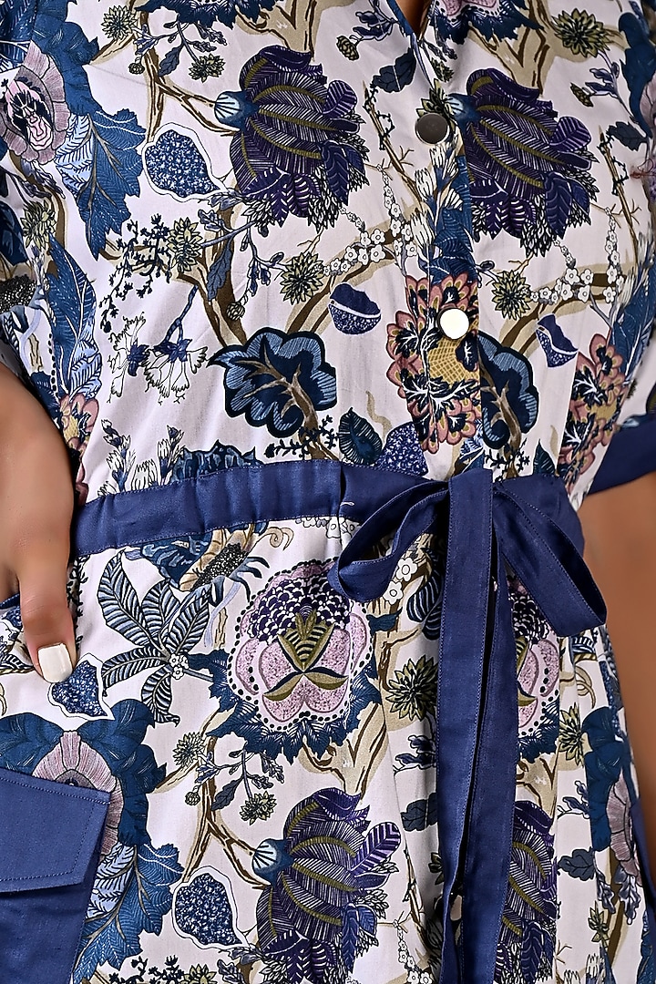 Off-White & Blue Printed Summer Shirt Dress by Bohame at Pernia's Pop Up Shop