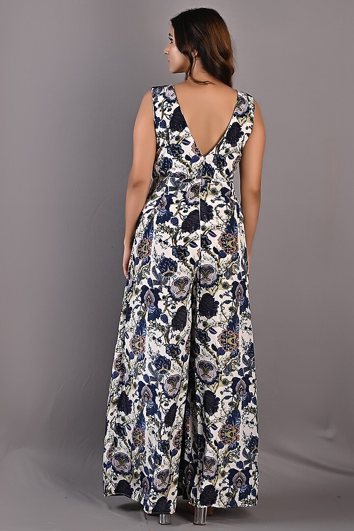 Off-White & Blue Printed Jumpsuit by Bohame at Pernia's Pop Up Shop