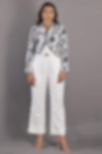 Off-White Cotton Satin Pant Set by Bohame at Pernia's Pop Up Shop