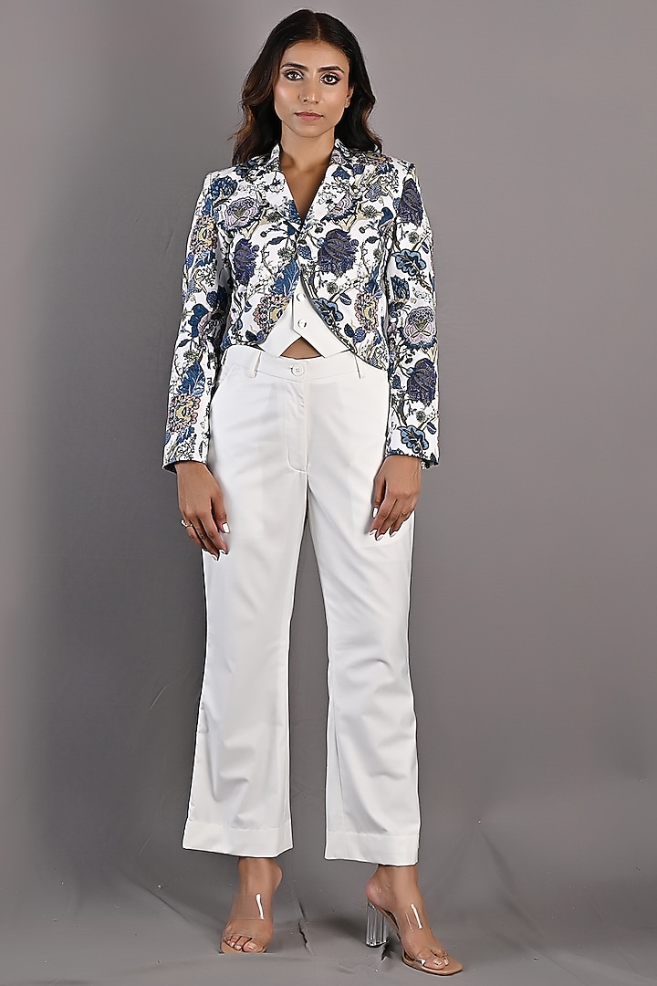 Off-White Cotton Satin Pant Set by Bohame at Pernia's Pop Up Shop