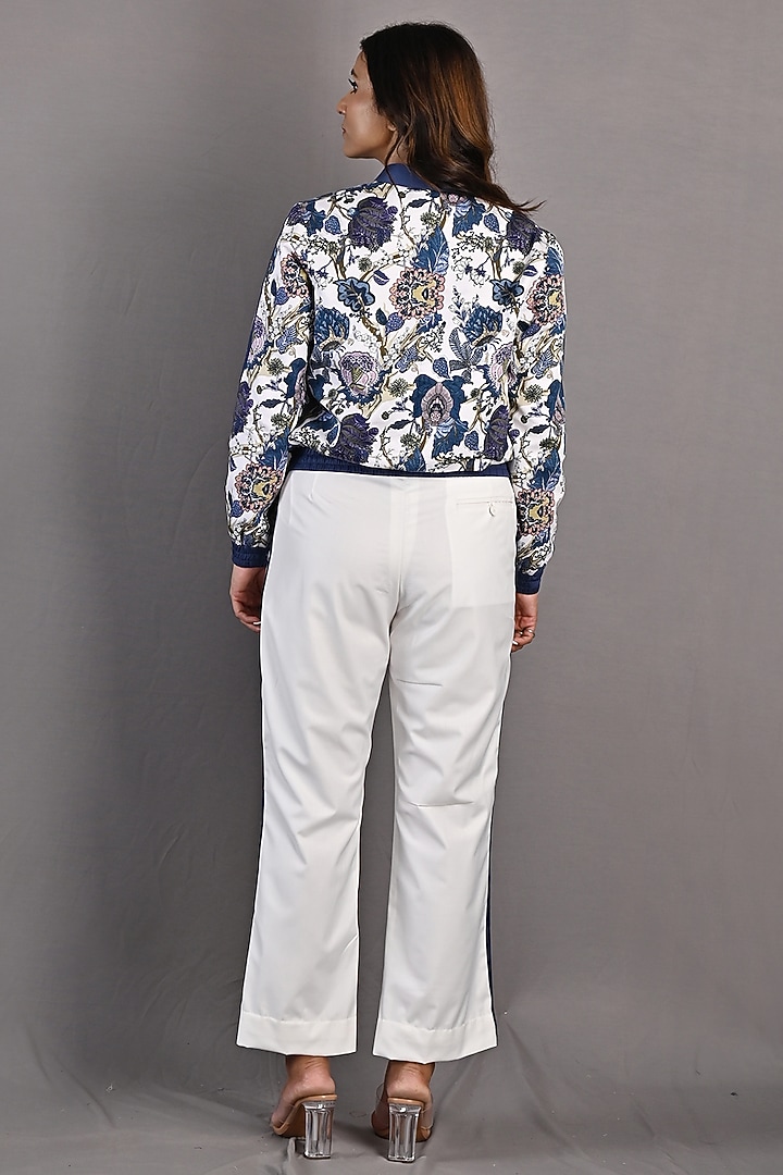 Off-White & Blue Printed Bomber Jacket Set by Bohame at Pernia's Pop Up Shop