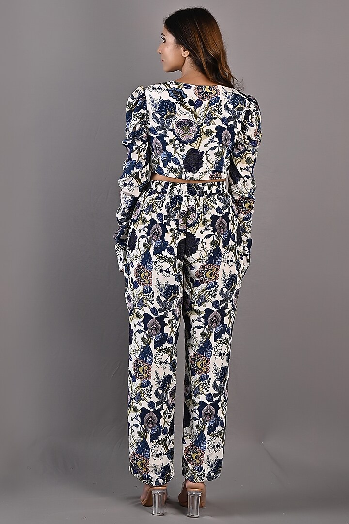 Off-White & Blue Printed Pant Set by Bohame at Pernia's Pop Up Shop