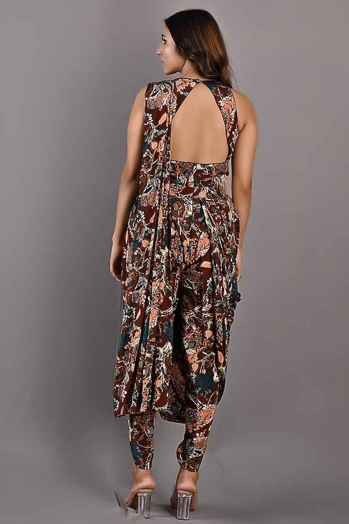 Maroon Crepe Digital Printed Jumpsuit Party Wear Saree by Bohame at Pernia's Pop Up Shop