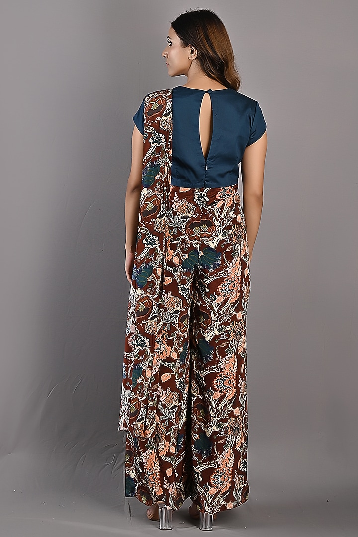 Maroon & Teal Green Digital Printed Jumpsuit Party Wear Saree by Bohame at Pernia's Pop Up Shop