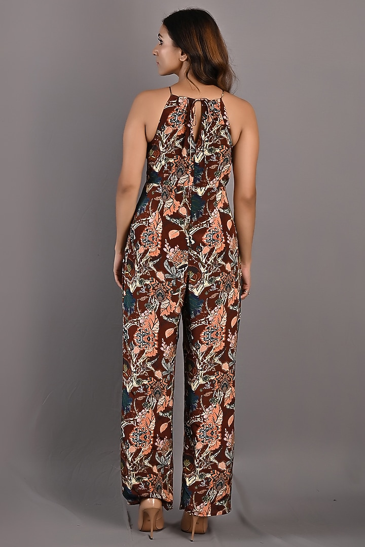 Maroon Crepe Printed Jumpsuit by Bohame at Pernia's Pop Up Shop