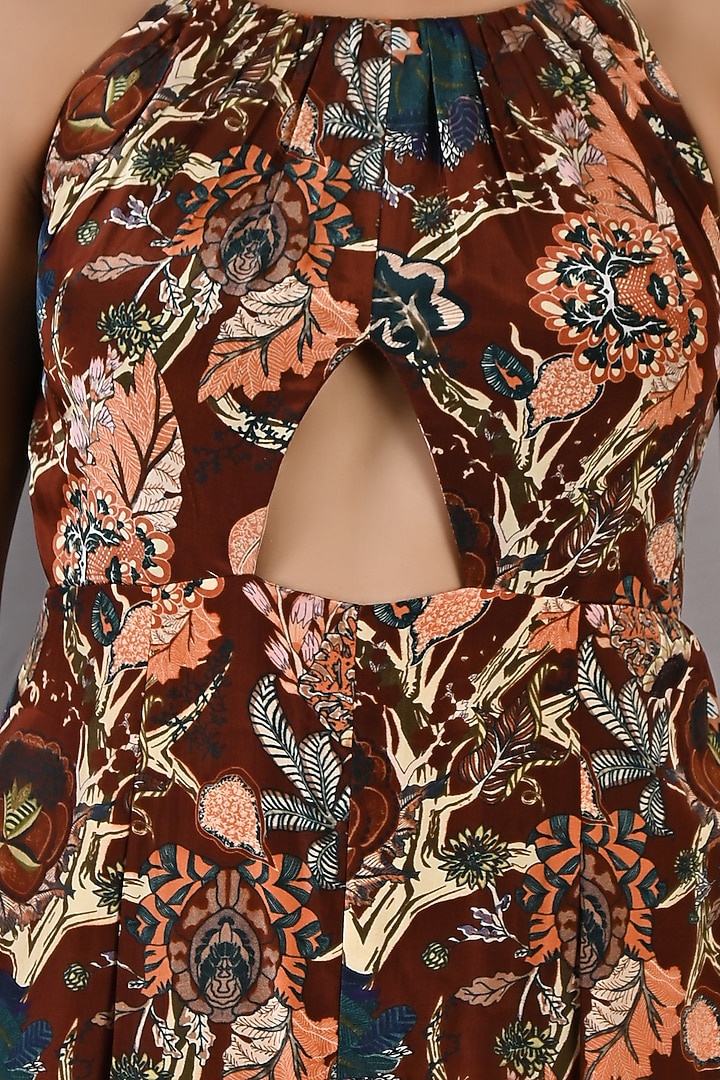 Maroon Crepe Printed Jumpsuit by Bohame at Pernia's Pop Up Shop