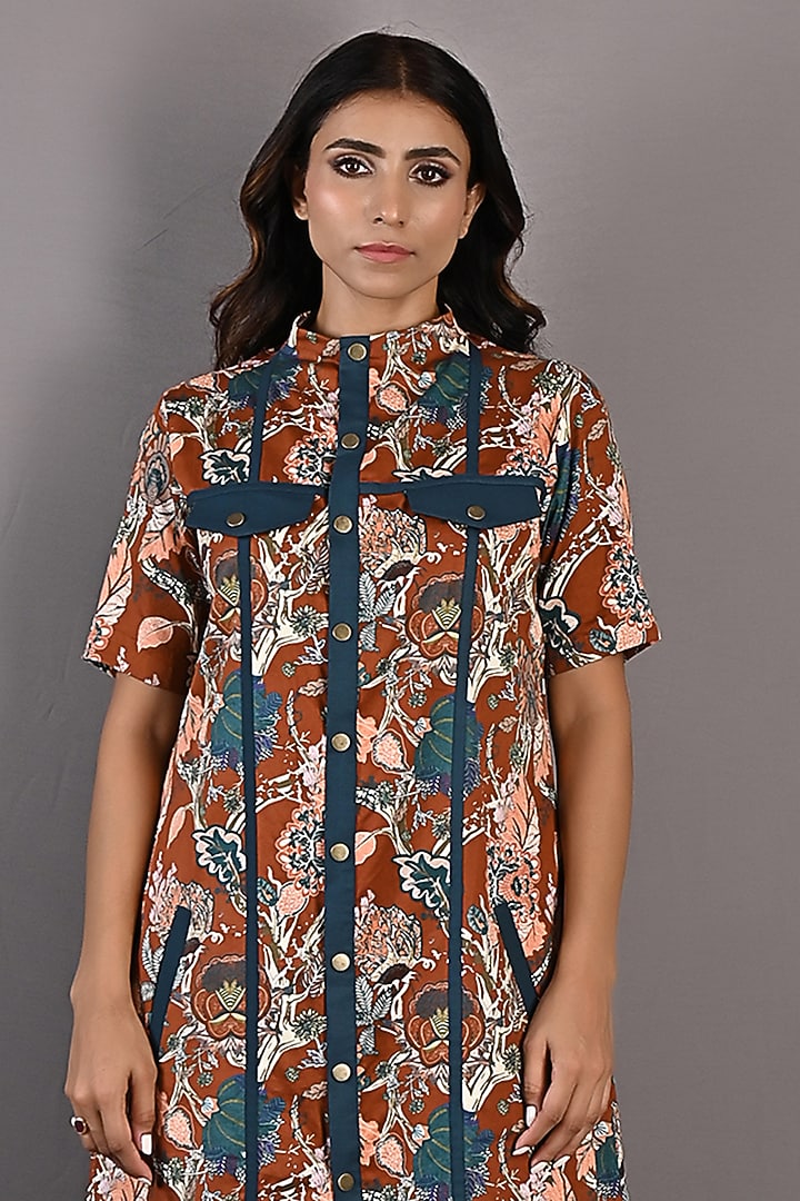 Maroon Printed Summer Shirt Dress by Bohame at Pernia's Pop Up Shop