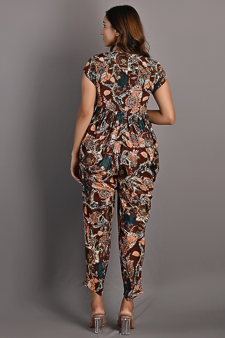 Maroon Printed Draped Jumpsuit by Bohame at Pernia's Pop Up Shop