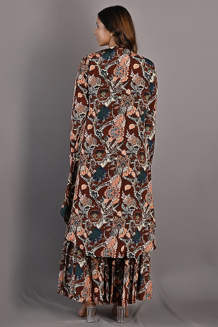 Maroon Crepe Printed Party Wear Sharara Set With Cape by Bohame at Pernia's Pop Up Shop