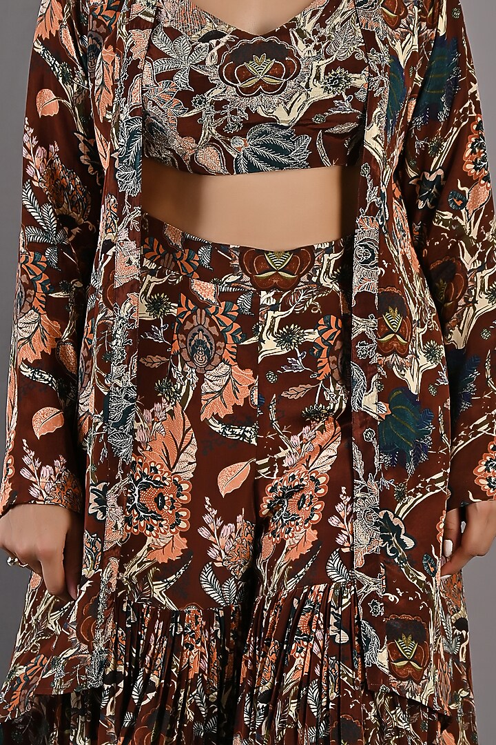 Maroon Crepe Printed Party Wear Sharara Set With Cape by Bohame at Pernia's Pop Up Shop