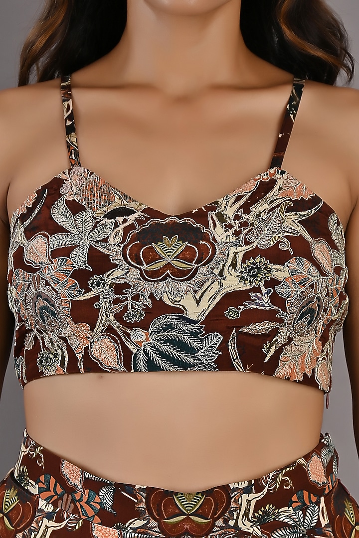 Maroon Crepe Printed Party Wear Sharara Set With Cape by Bohame at Pernia's Pop Up Shop