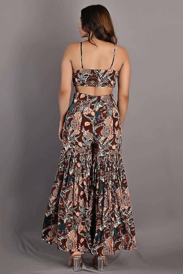Maroon Crepe Printed Party Wear Sharara Set With Cape by Bohame at Pernia's Pop Up Shop