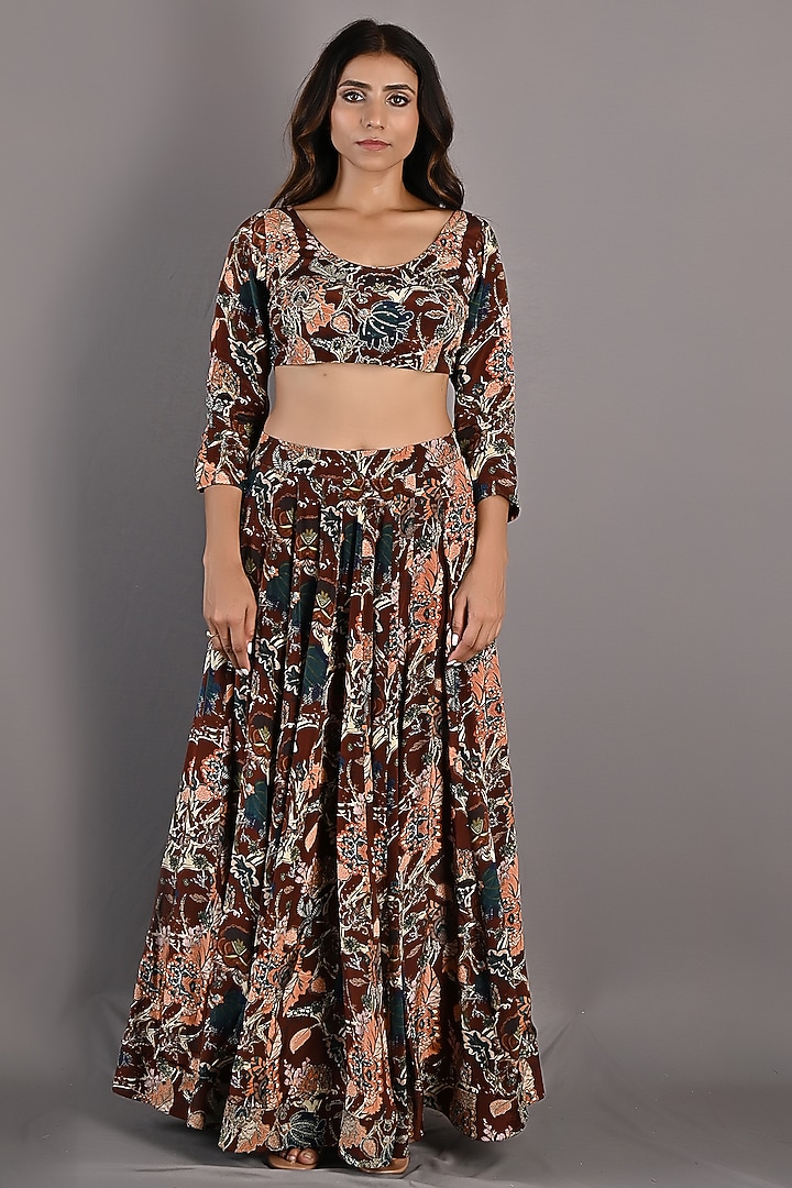 Maroon Printed Wedding Lehenga Set by Bohame at Pernia's Pop Up Shop