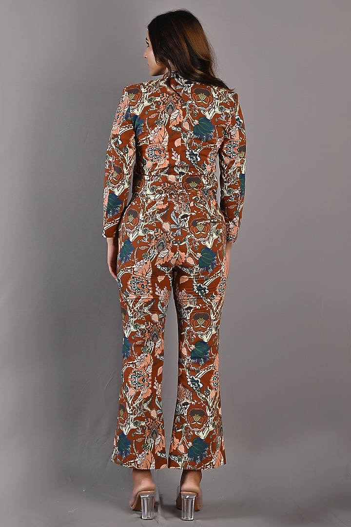 Maroon Linen Printed Jacket Set by Bohame at Pernia's Pop Up Shop