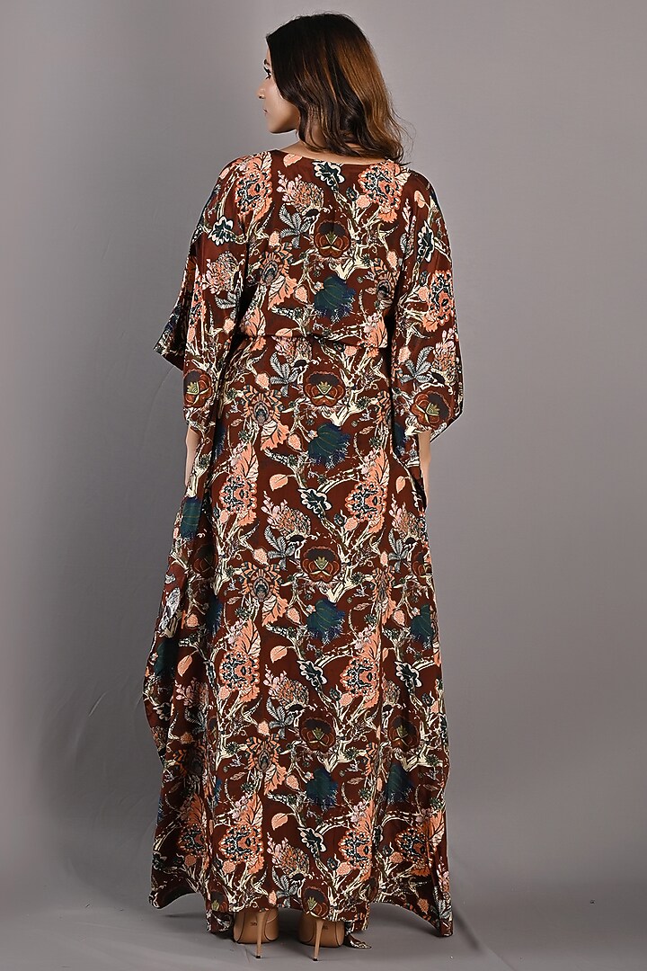 Maroon Embroidered & Printed Kaftan by Bohame at Pernia's Pop Up Shop