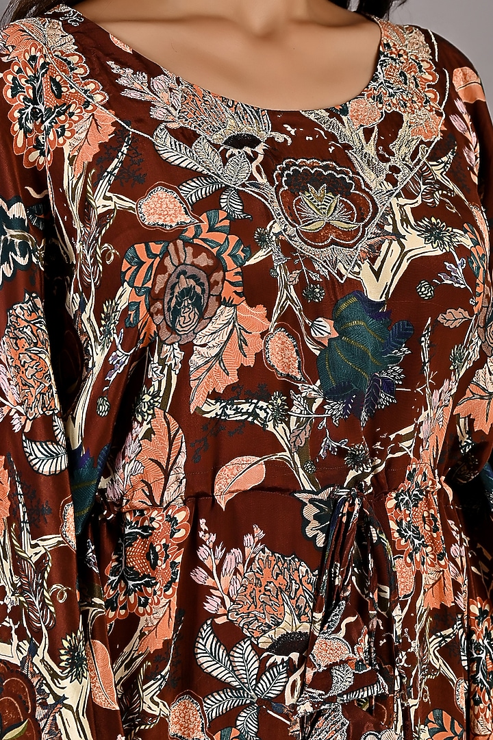 Maroon Embroidered & Printed Kaftan by Bohame at Pernia's Pop Up Shop