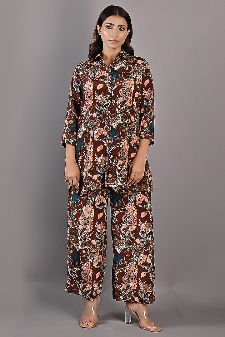 Maroon Crepe Printed Co-Ord Set by Bohame at Pernia's Pop Up Shop