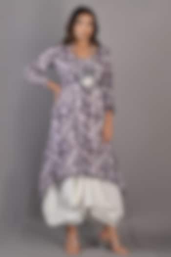 Purple Printed Cowl Dress by Bohame