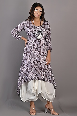 Purple Printed Cowl Dress by Bohame