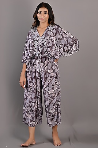 Purple Printed Kaftan Jumpsuit by Bohame