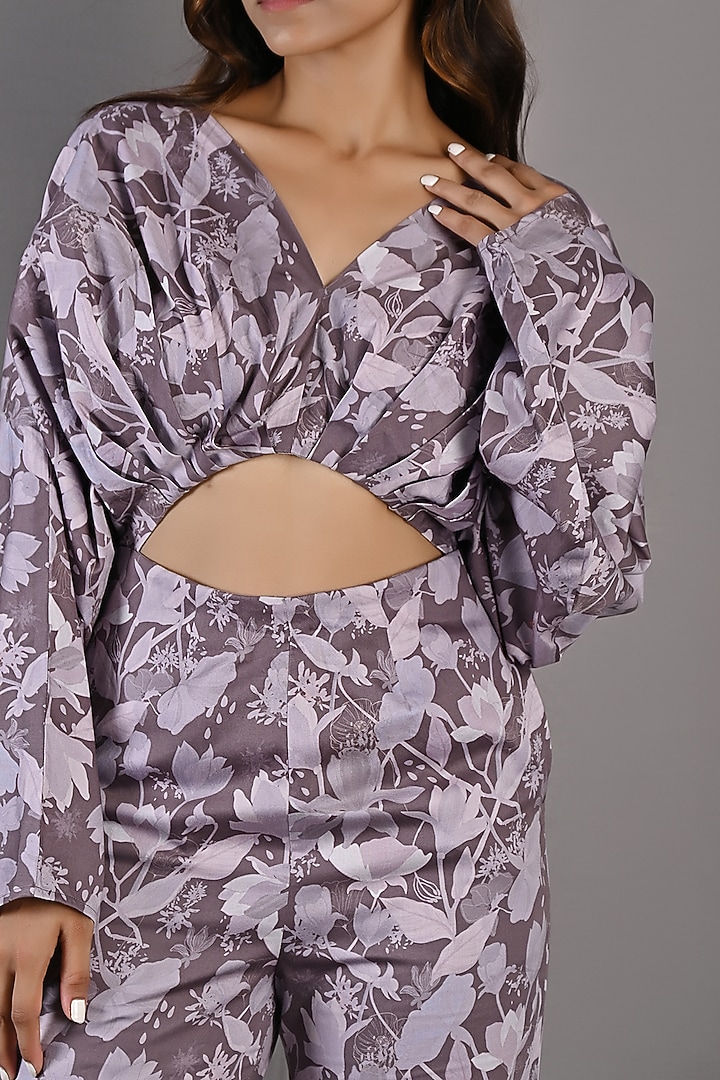 Purple Printed Pleated Jumpsuit by Bohame at Pernia's Pop Up Shop