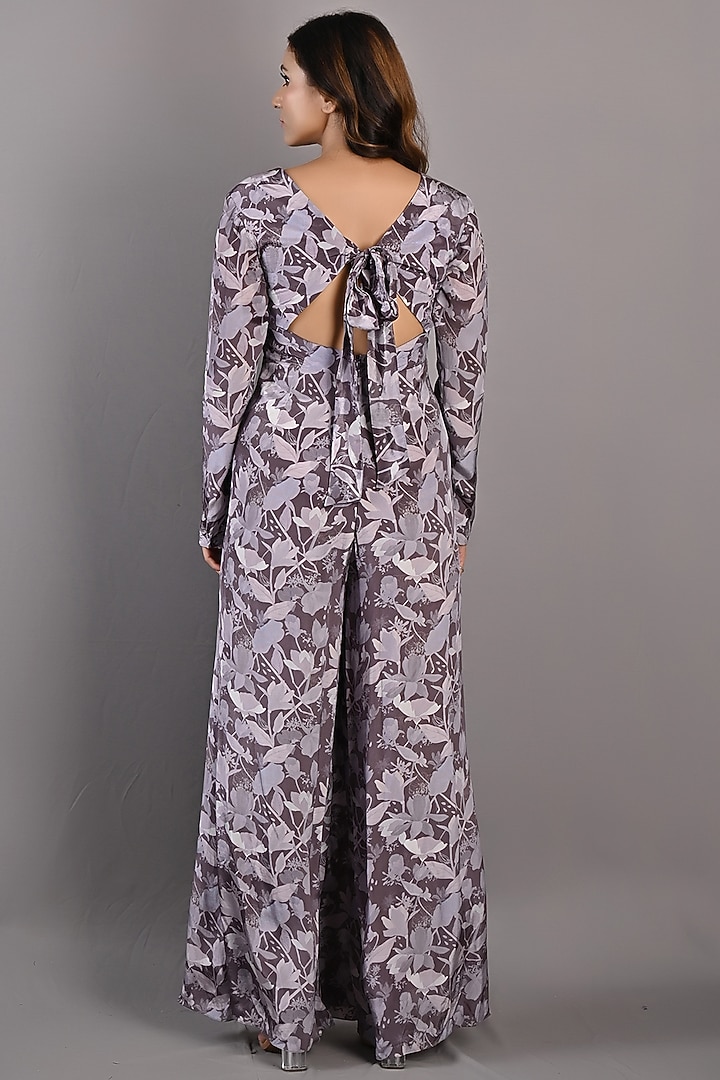 Purple Cotton Satin Printed Jumpsuit by Bohame at Pernia's Pop Up Shop