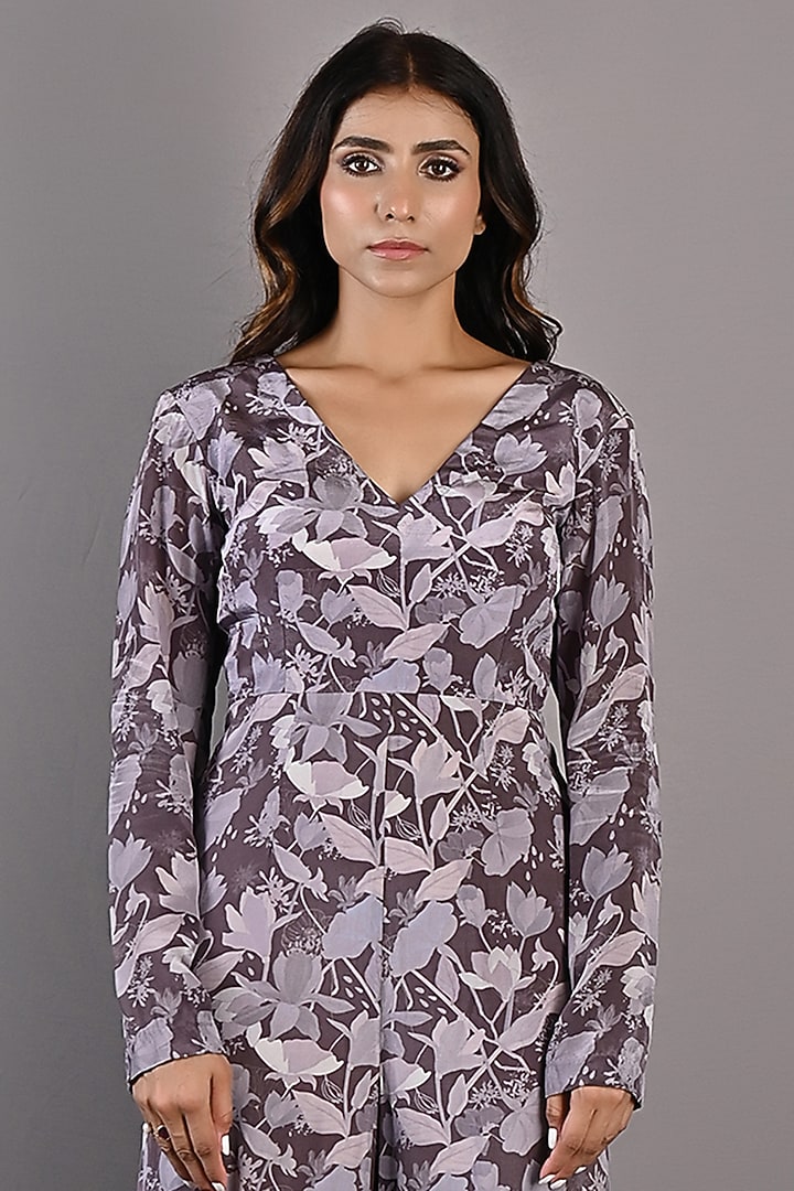 Purple Cotton Satin Printed Jumpsuit by Bohame at Pernia's Pop Up Shop