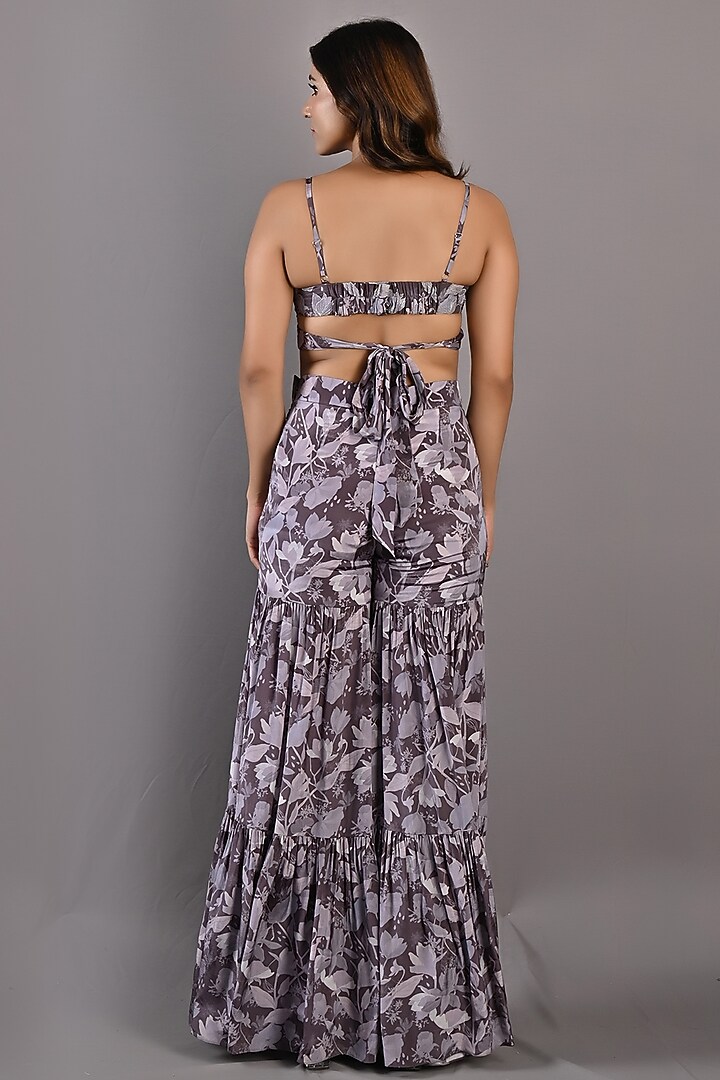 Purple Printed Party Wear Sharara Set With Cape by Bohame at Pernia's Pop Up Shop