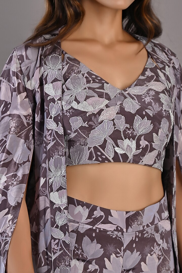 Purple Printed Party Wear Sharara Set With Cape by Bohame at Pernia's Pop Up Shop
