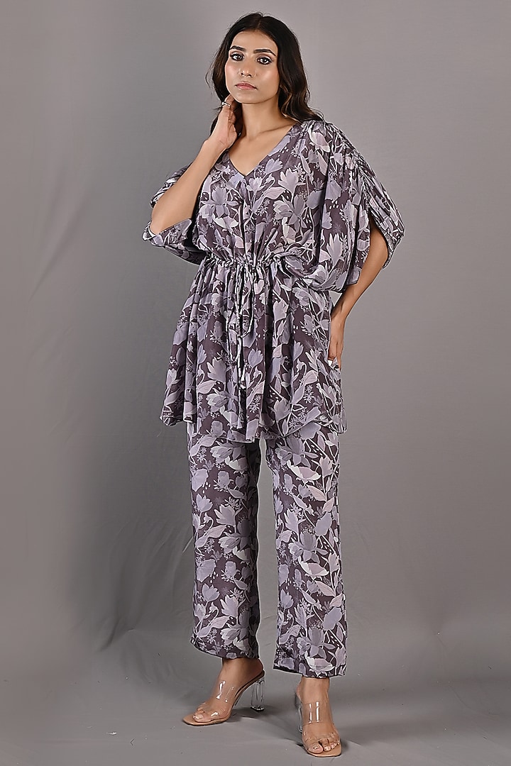 Purple Crepe Printed Co-Ord Set by Bohame